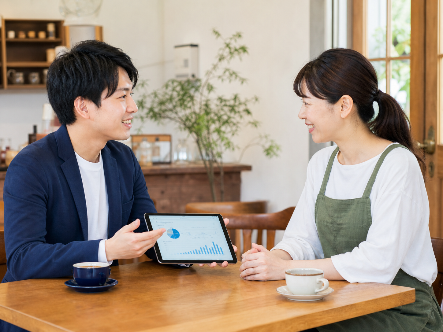 店舗で話を聞く担当者
